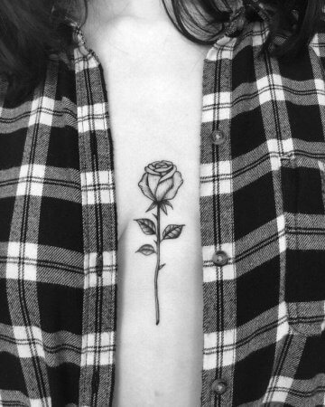 Black And Grey Rose On The Sternum