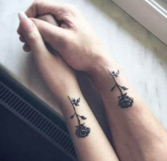 Black rose matching couple tattoos