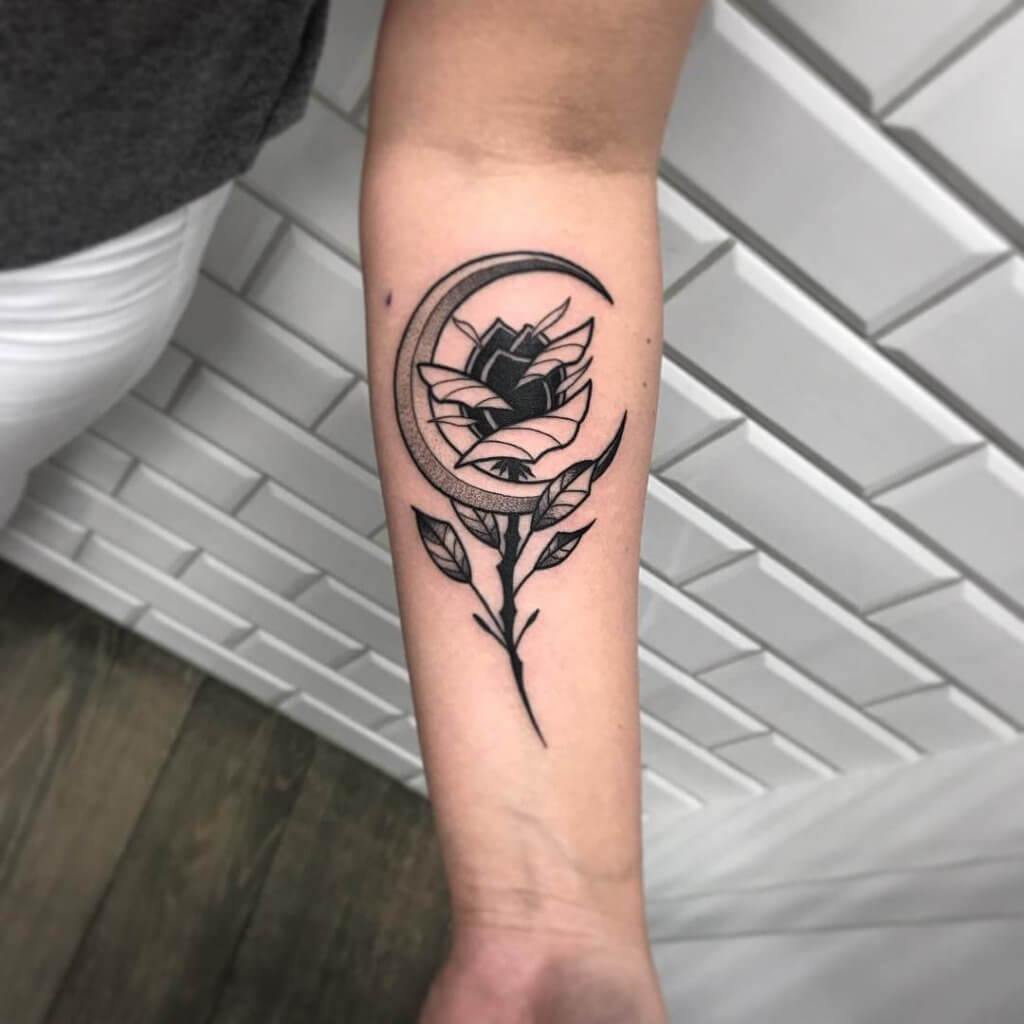 Black Rose And Moon Tattoo