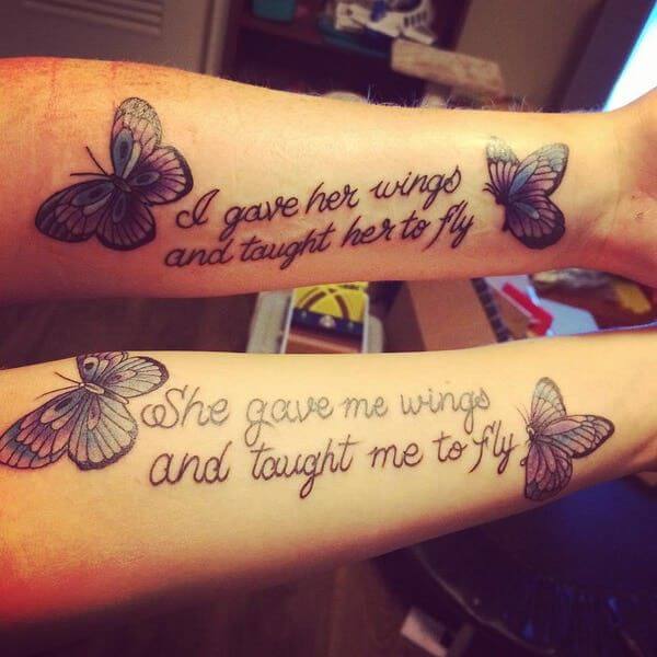 Butterfly with Quote tattoo for mother daughter