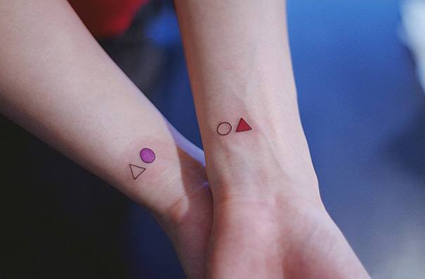 Circle & Triangle Mother Daughter Tattoo Ideas