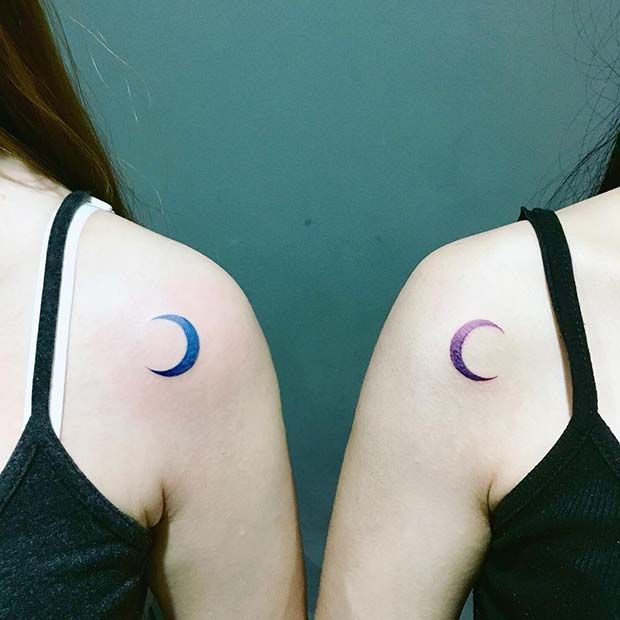 Crescent Moon Mother Daughter Tattoo on shoulder