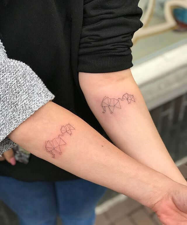 Origami tattoo on arm for Mother Daughter