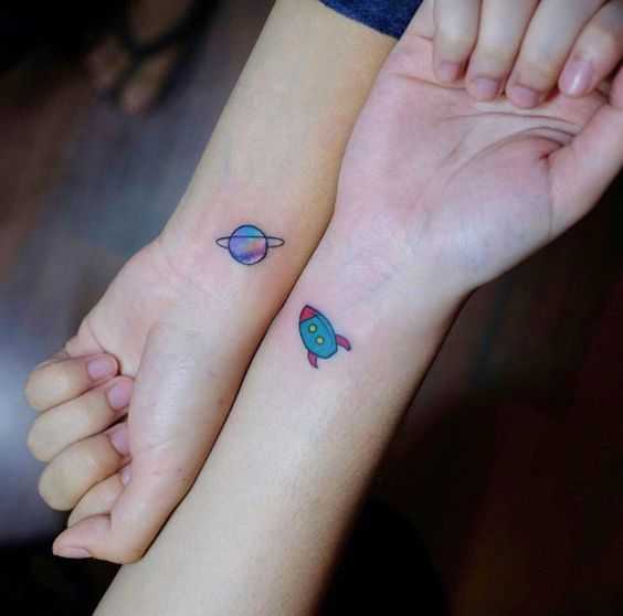 Rocket & Saturn tattoo for Mother Daughter