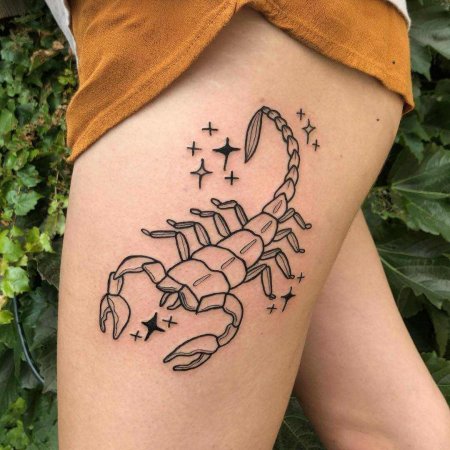 Scorpion Tattoo On The Left Thigh