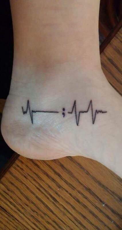 Semicolon heartbeat tattoos