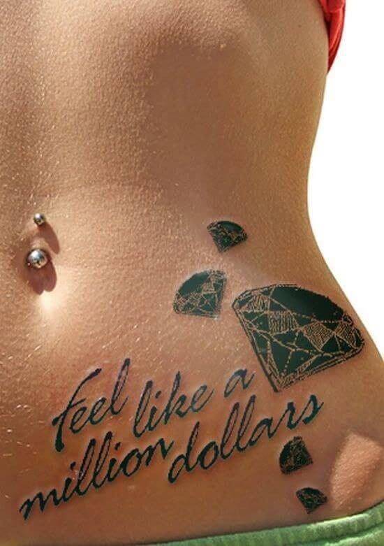 Amazing Diamond with Quote Tattoo on Girl's Rib