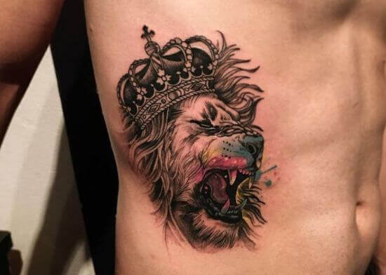 Amazing Rib cage lion with crown tattoo ideas