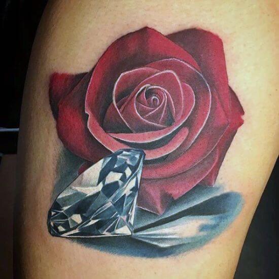 Best Diamond with Rose Tattoo Designs for Women