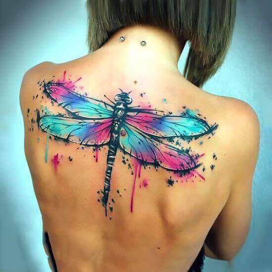 Big Watercolor dragonfly tattoo on Back