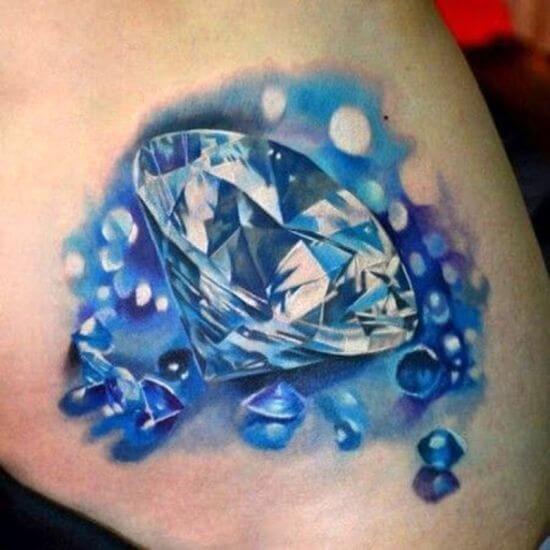 Tiny Blue Diamond Tattoo On Wrist