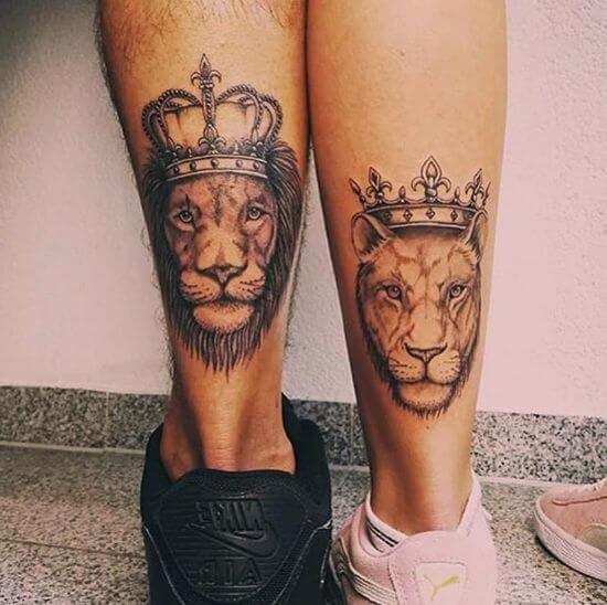 Couple Lion tattoo ideas with Crown