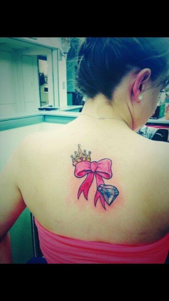 Diamond Ribbon Tattoos Designs on Girl's Back