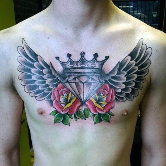 Diamond with Wings Tattoo Ideas for Guys