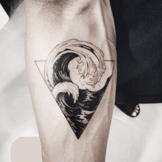 Dot work ocean wave tattoo