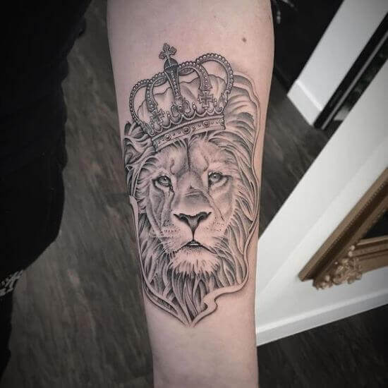 Forearm Lion with Crown tattoo