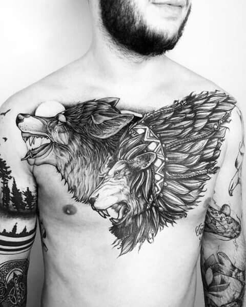 Grey Tattoo in chest