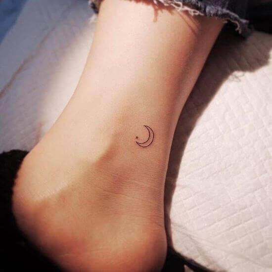 Outline Small Moon Tattoo on Ankle