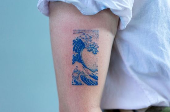 Small Blue Wave tattoo designs for girl