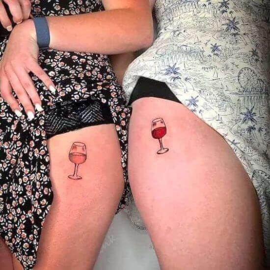 Small Matching Wine Glass Tattoo on Women's Hip