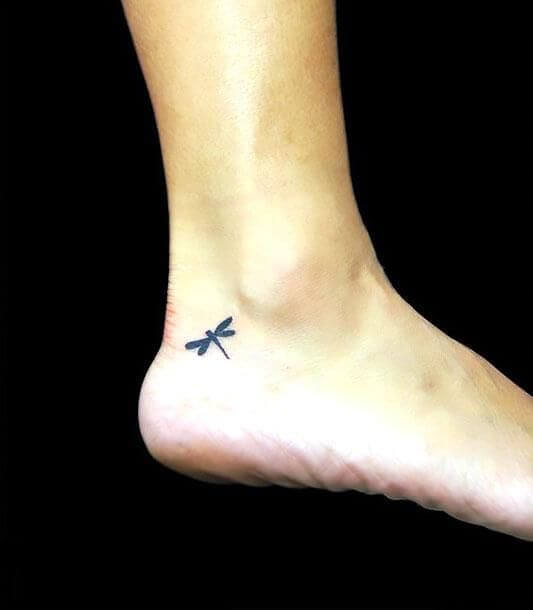 Tiny Dragonfly ankle tattoo