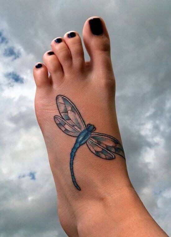 Unique Foot dragon fly tattoo (1)