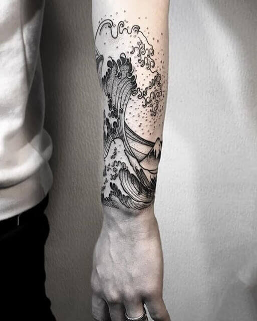 Japanese wave tattoo on the thigh  Tattoogridnet