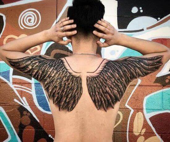 Back wing tattoo for guys