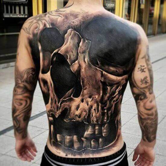 Big Skull Back Tattoo for guys