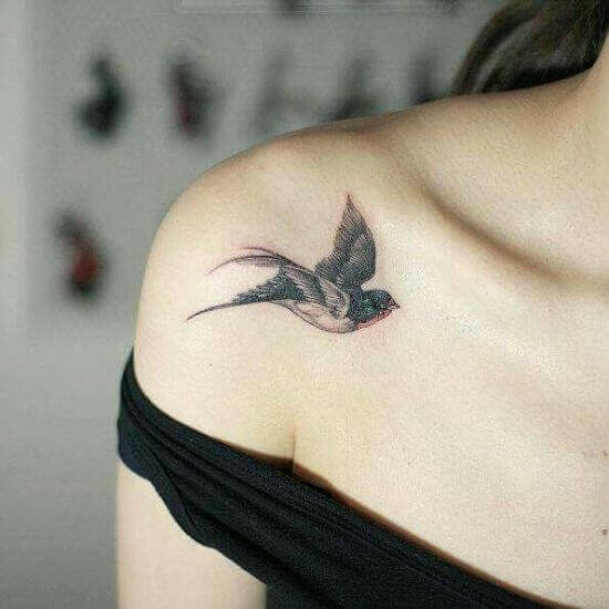 Black Swallow Tattoos on Women shoulder
