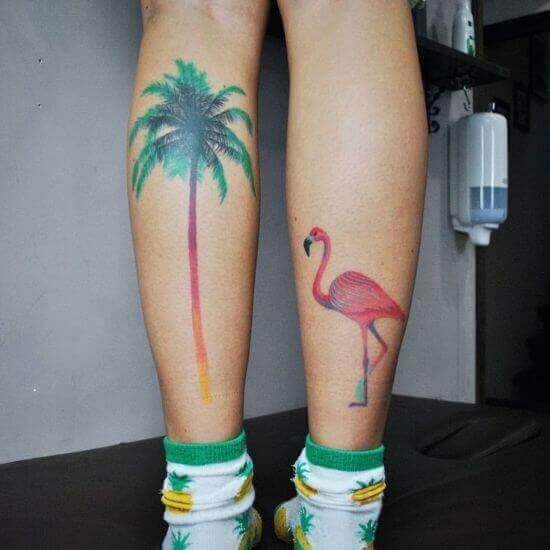 Colored palm tree tattoo