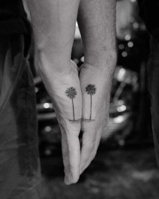 Couple Matching Palm Tree Tattoos