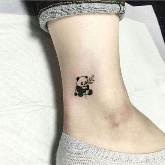Cute and Simple Small Panda tattoo on women ankle