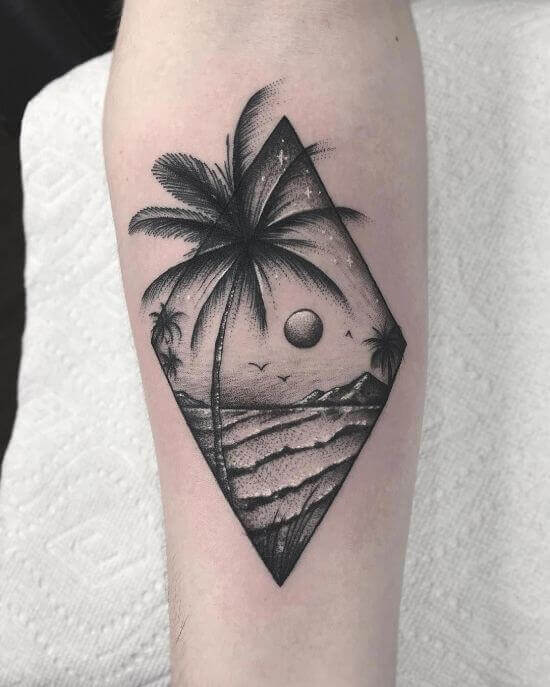 Geometric palm tree tattoo design