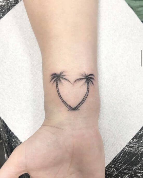 Palm tree with heart tattoo design