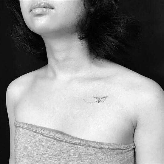 Simple small Paper Airplane Tattoos on Women chest
