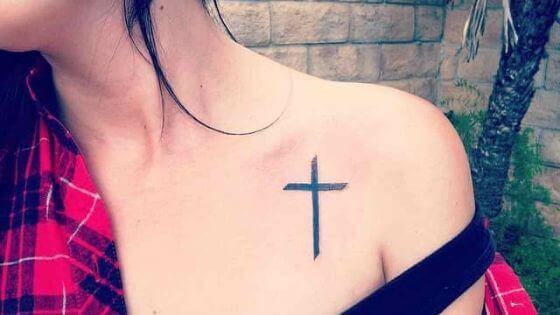 Small Catholic Cross Tattoo Girl