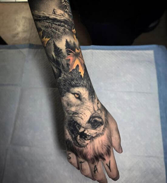 Snarling Arm Wolf Tattoo Ideas