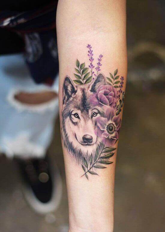 Wolf head with flowers tattoo by Ruben Barahona  Post 32183