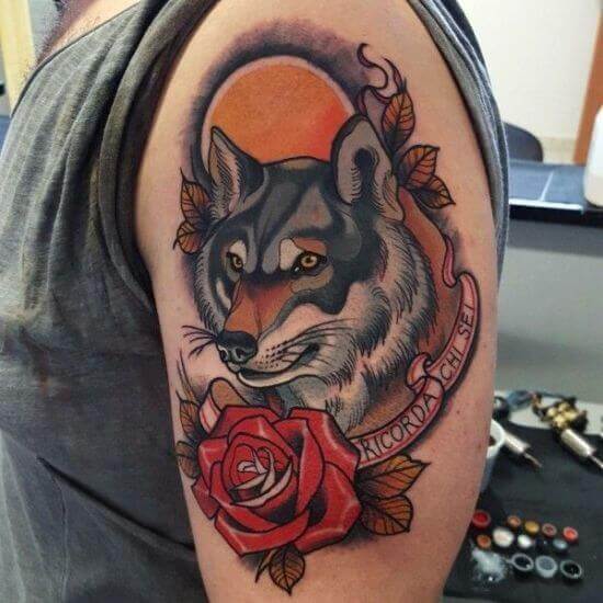 Traditional Wolf Tattoo image