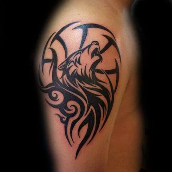 Tribal Wolf Tattoo Designs on Men's Shoulder