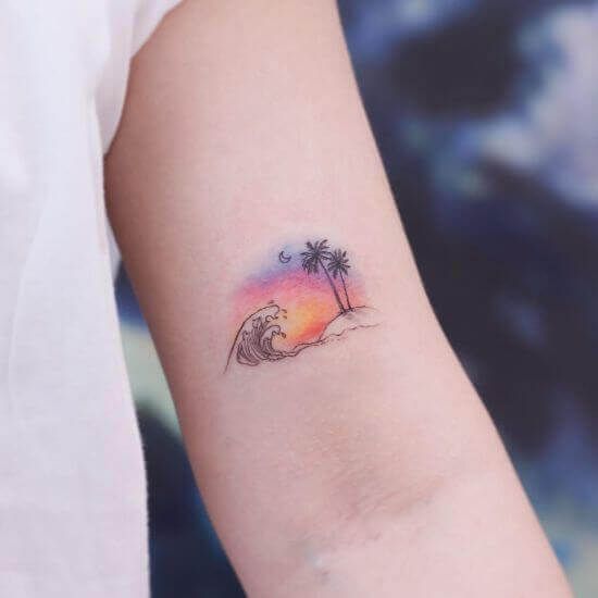 Watercolor palm tree tattoo design