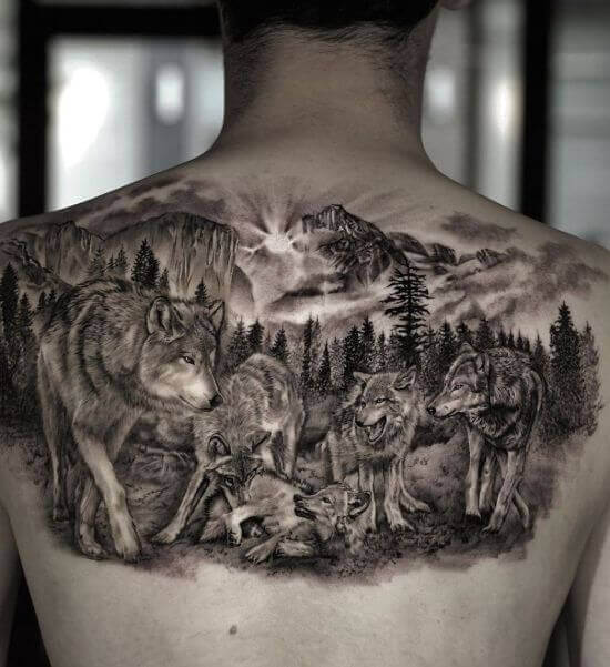 Wolf Pack Tattoo Designs on Back