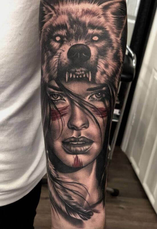 Best Wolf With Girl Tattoo Designs