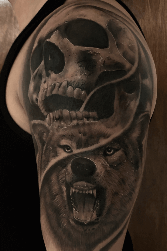 Wolf With Skull Tattoo Designs