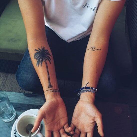 Women Arm palm tree tattoos designs