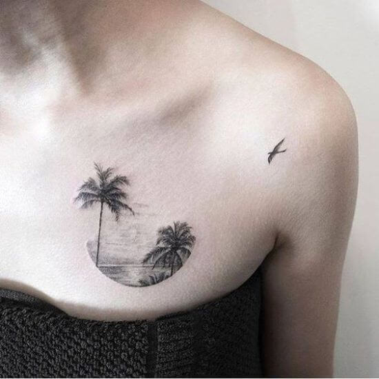 Women Chest palm tree tattoos ideas