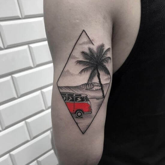 palm tree with bus tattoo designs