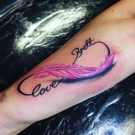 Best Pink Feather Infinity Tattoos Ideas for girls