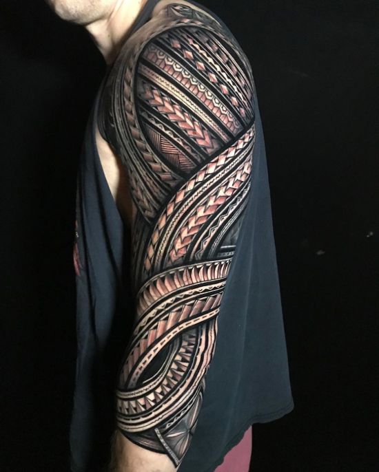 Full Sleeve Polynesian Tribal Tattoo